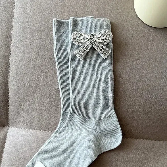 Bow Tie Crystal Rhinestone Charm Slouch Junk Socks
