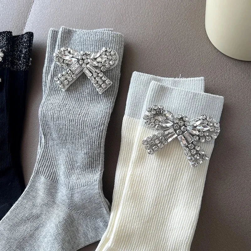 Bow Tie Crystal Rhinestone Charm Slouch Junk Socks