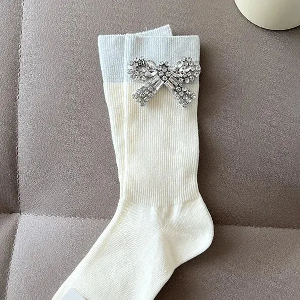 Bow Tie Crystal Rhinestone Charm Slouch Junk Socks