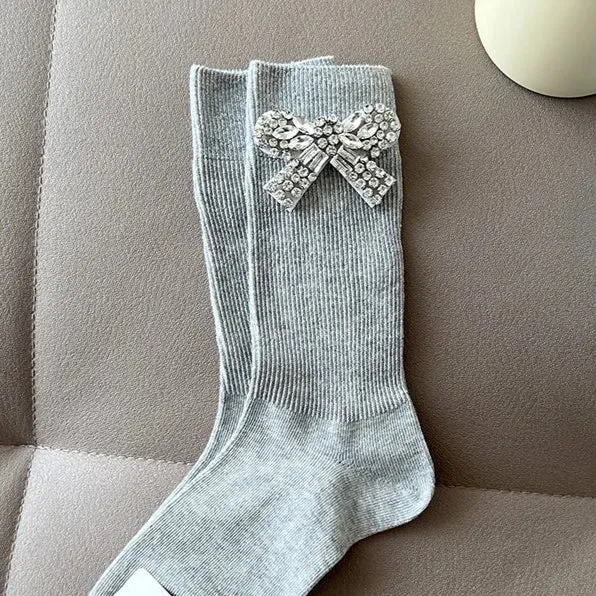 Bow Tie Crystal Rhinestone Charm Slouch Junk Socks