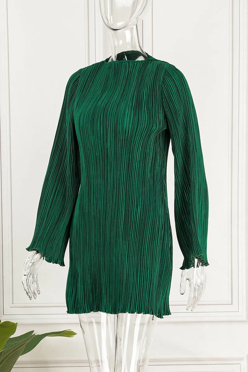 Casual Solid Patchwork Fold O Neck Straight Dresses