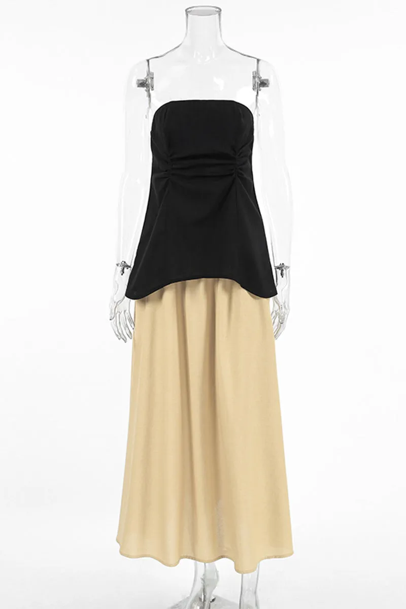 Casual Street Zipper Strapless Sleeveless Two Pieces