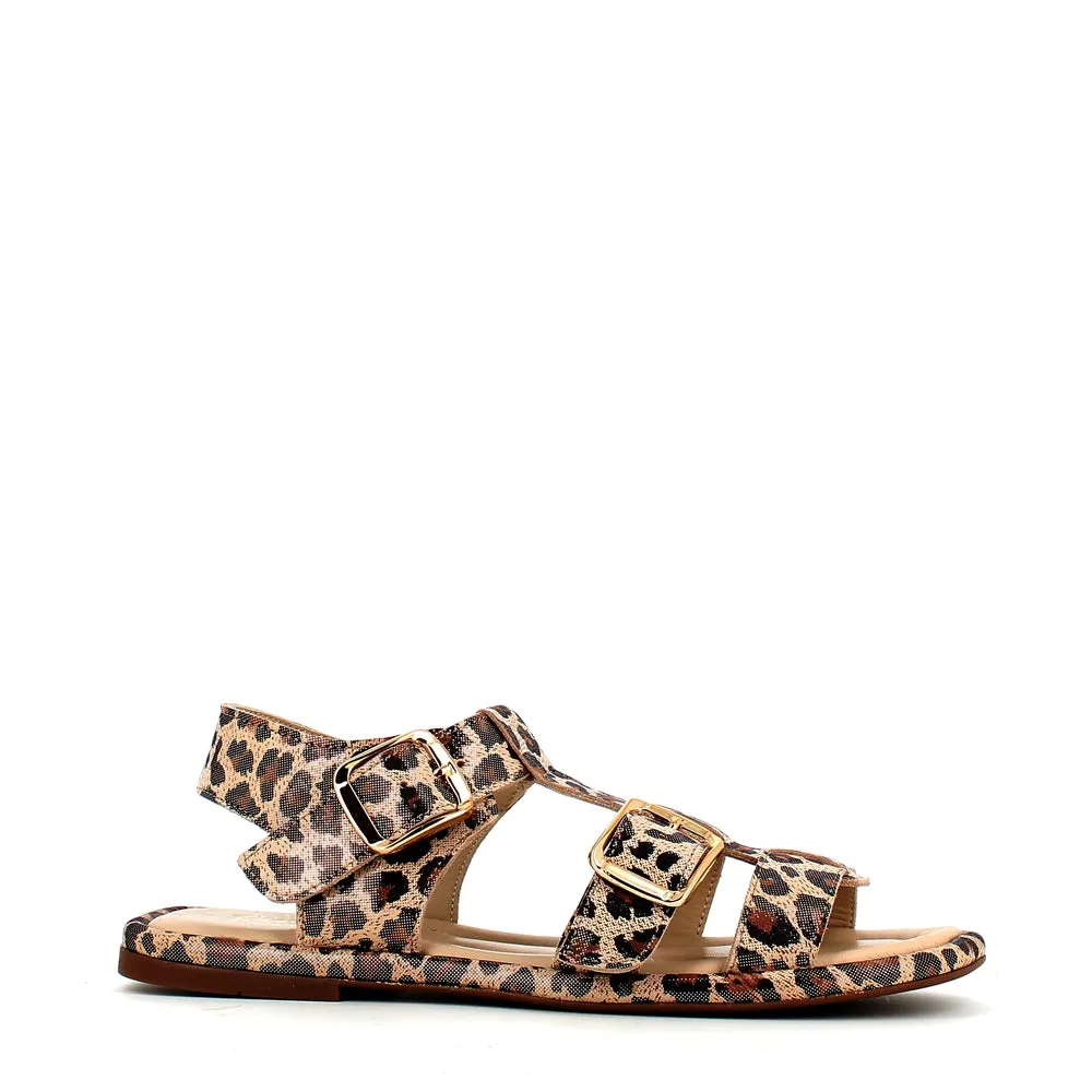 Cinders Edit Gladiator Sandal Grey Leopard