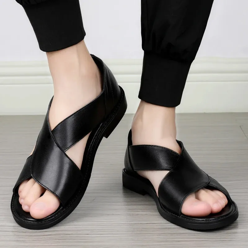 Cross-Strap Leather Sandals
